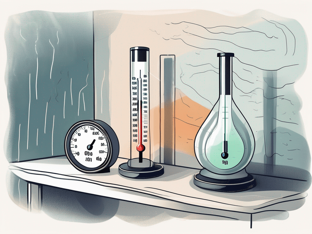 A hygrometer in a room with visible air moisture