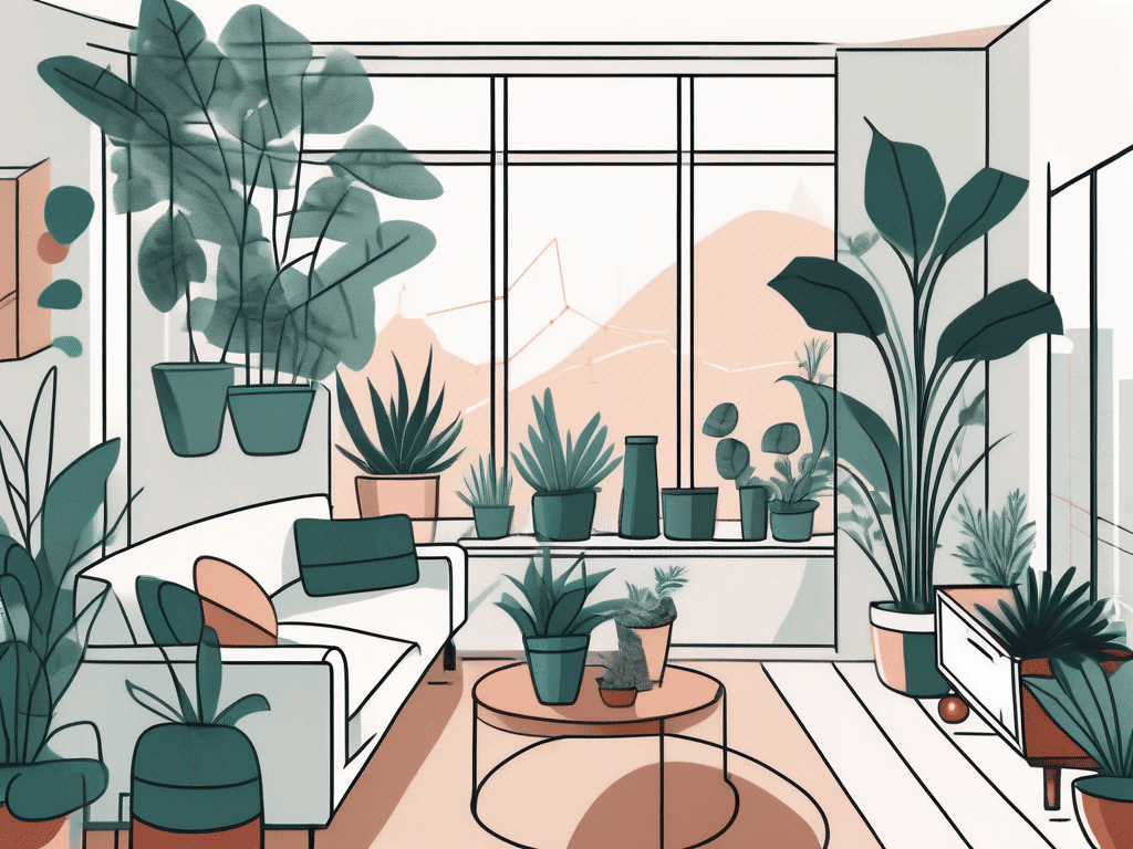 A living room filled with various indoor plants