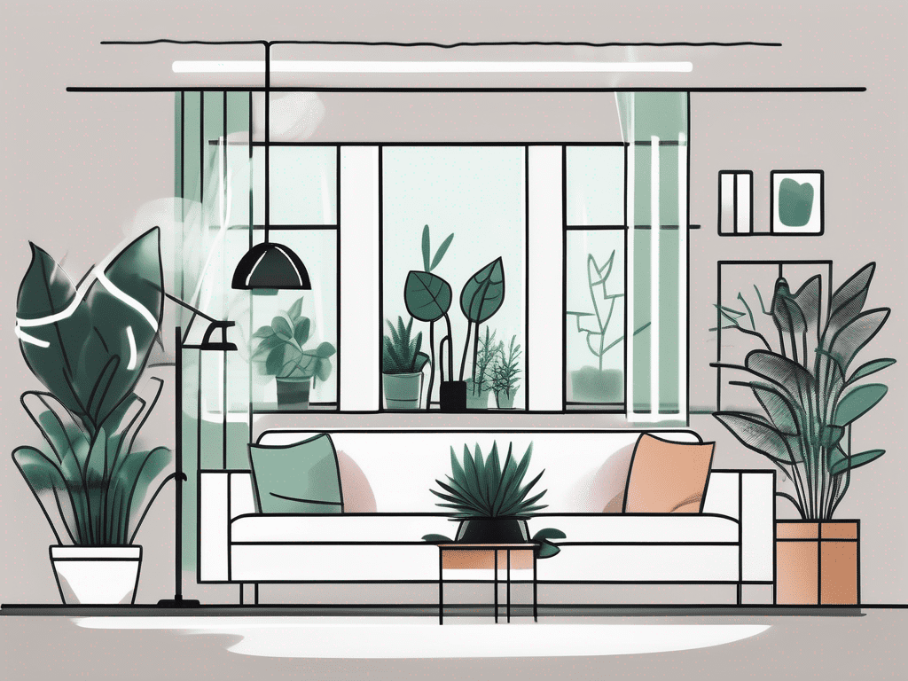 A living room with various houseplants