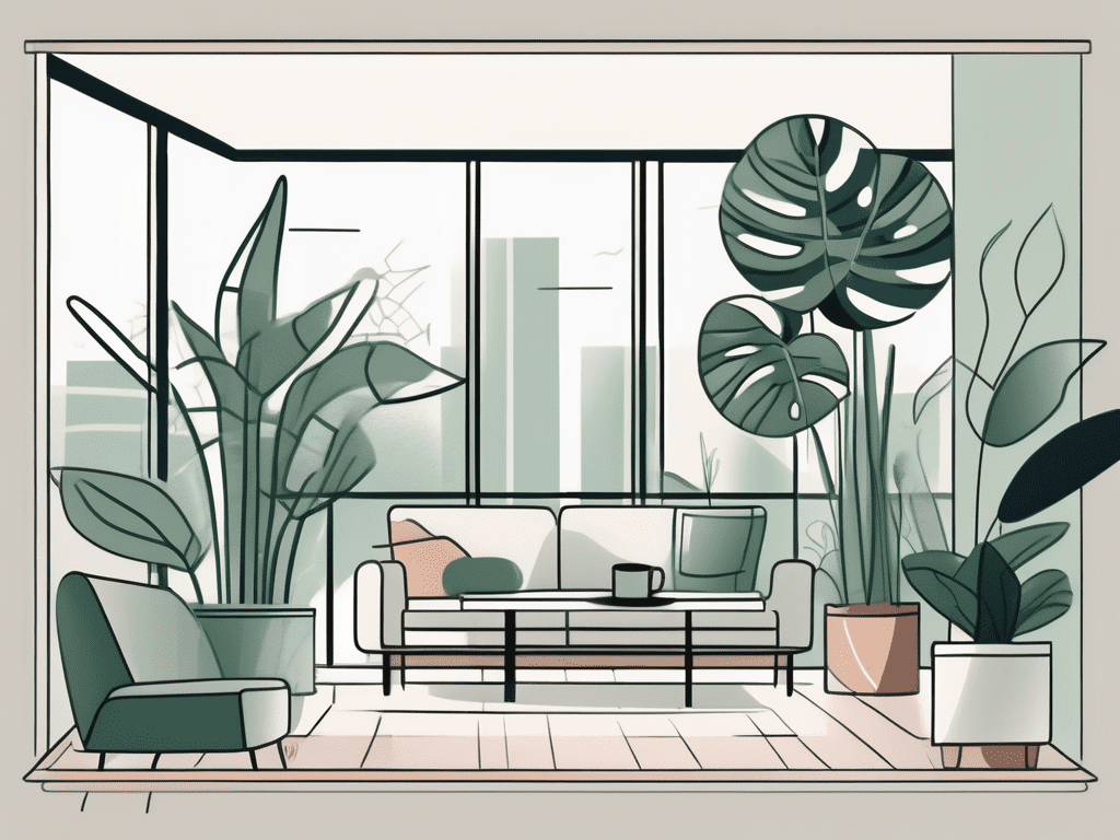 A living room with lush houseplants